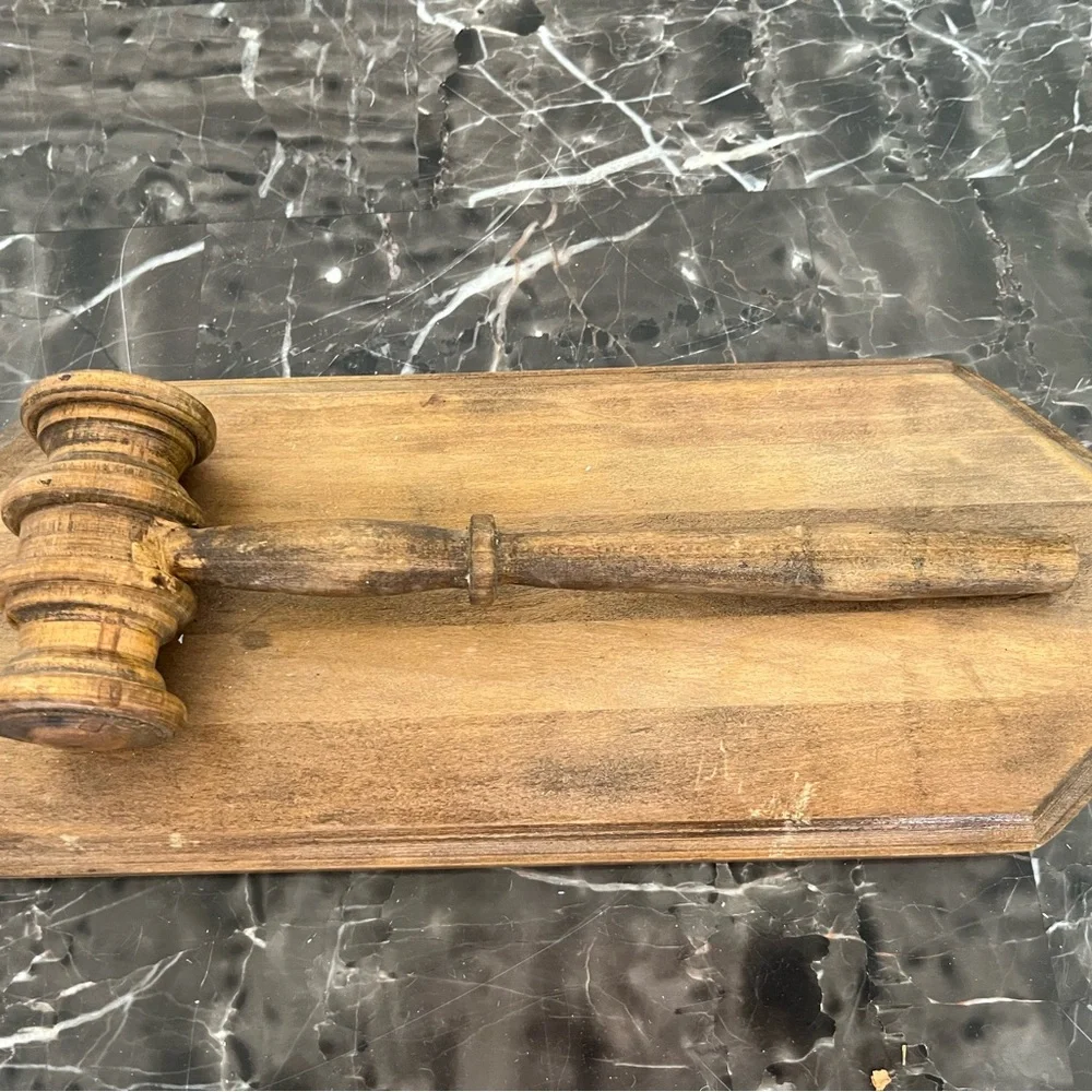 Handmade Rustic Wooden Gavel and Base - Brown
